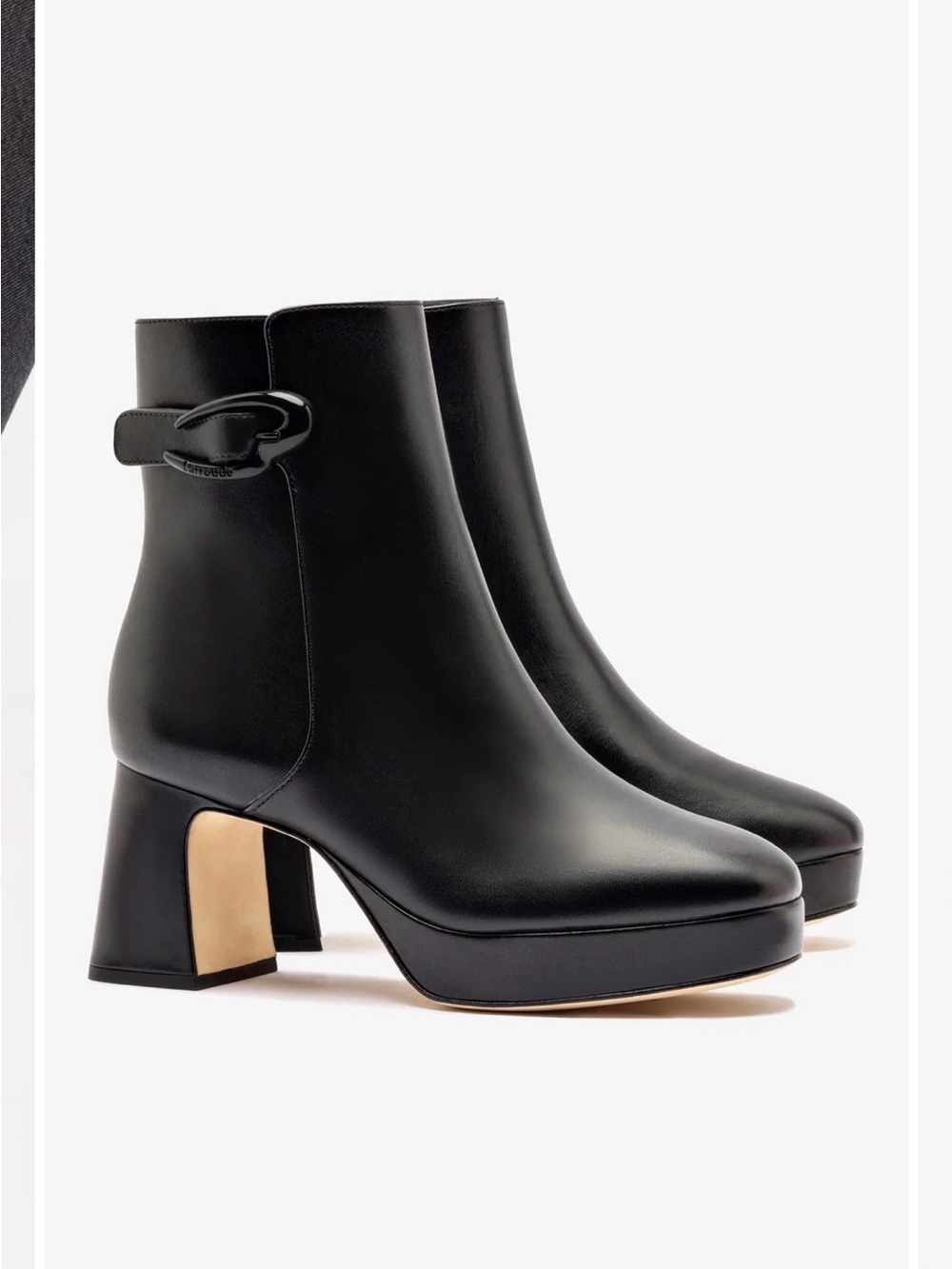 Larroude Black Leather Platform Ankle Boot with Heart Hardware